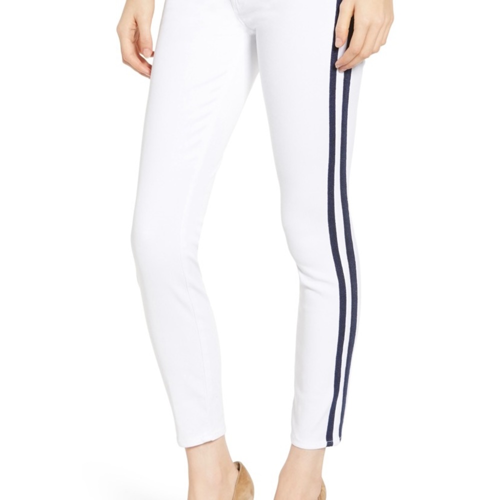 MOTHER White Ankle Skinny Jeans with racer stripes